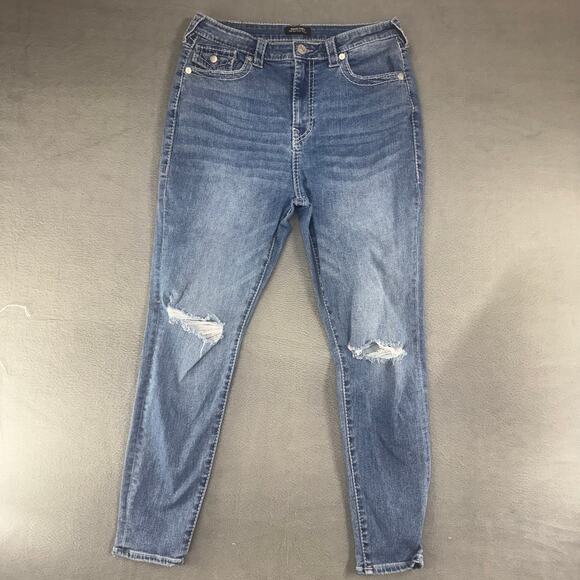 True Religion‎ Jennie Curvy Mid RIse Super Skinny Blue Jeans Womens 32 Denim - Picture 1 of 11